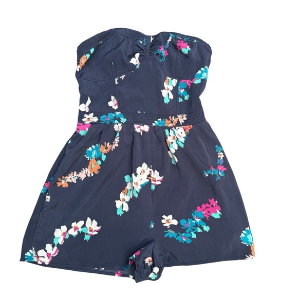 American Eagle Womens Y2K  Romper Blue Floral Strapless Pockets Size 0 - Picture 3 of 11